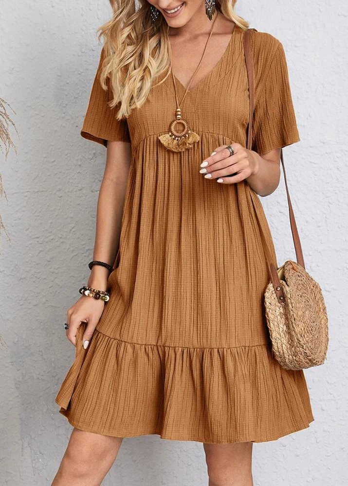 Jana™ – V-Neck Ribbed Layered Mini Dress