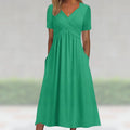Sanne™ – V-neck Pleated Maxi Dress with Pockets
