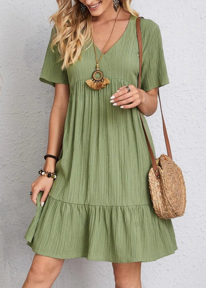 Jana™ – V-Neck Ribbed Layered Mini Dress