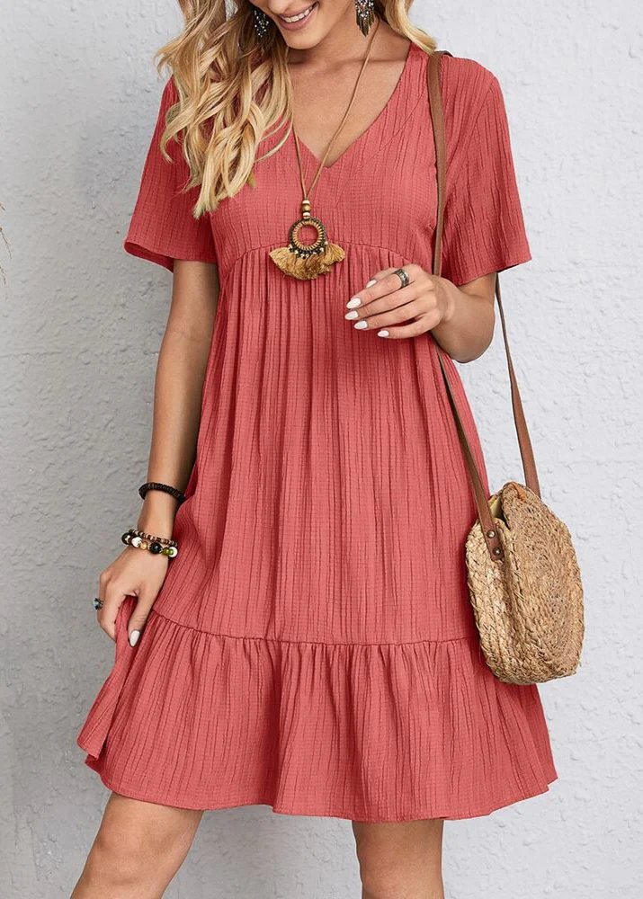 Jana™ – V-Neck Ribbed Layered Mini Dress