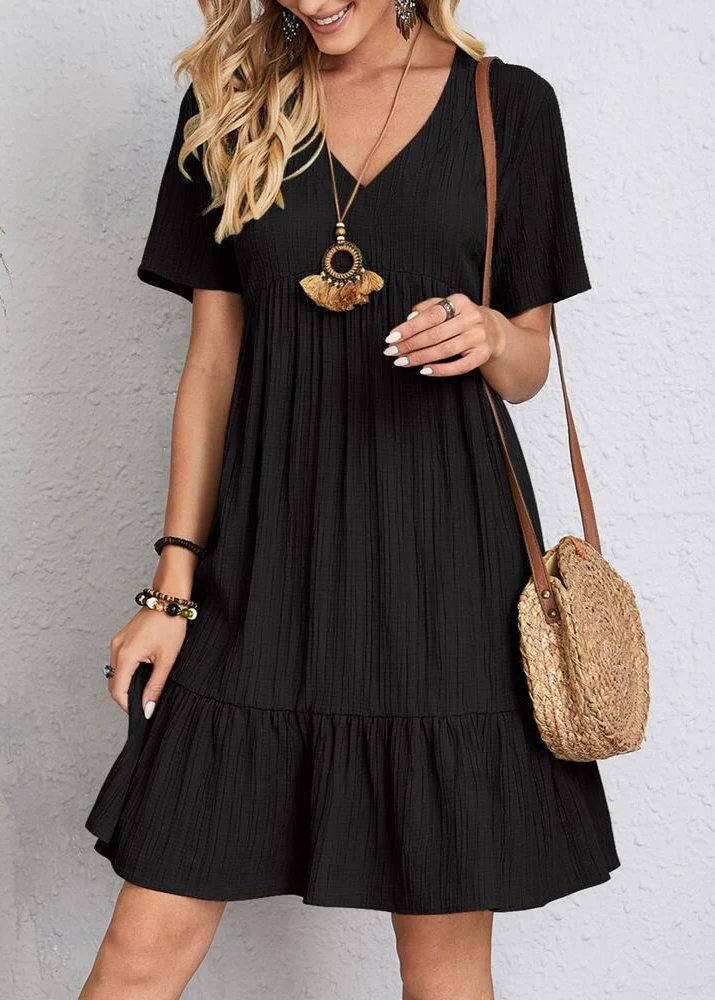 Jana™ – V-Neck Ribbed Layered Mini Dress